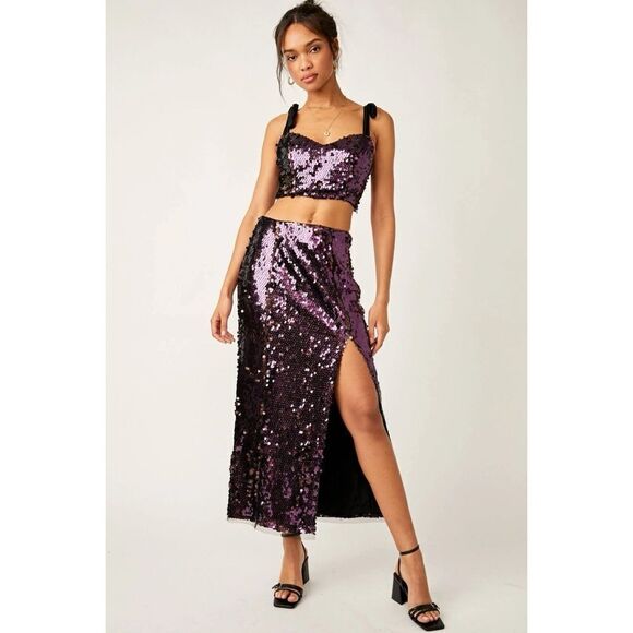 NWT Free People Star Bright Sequin Cropped Top & Maxi Skirt Set in Lilac, Size 4 - Picture 12 of 16